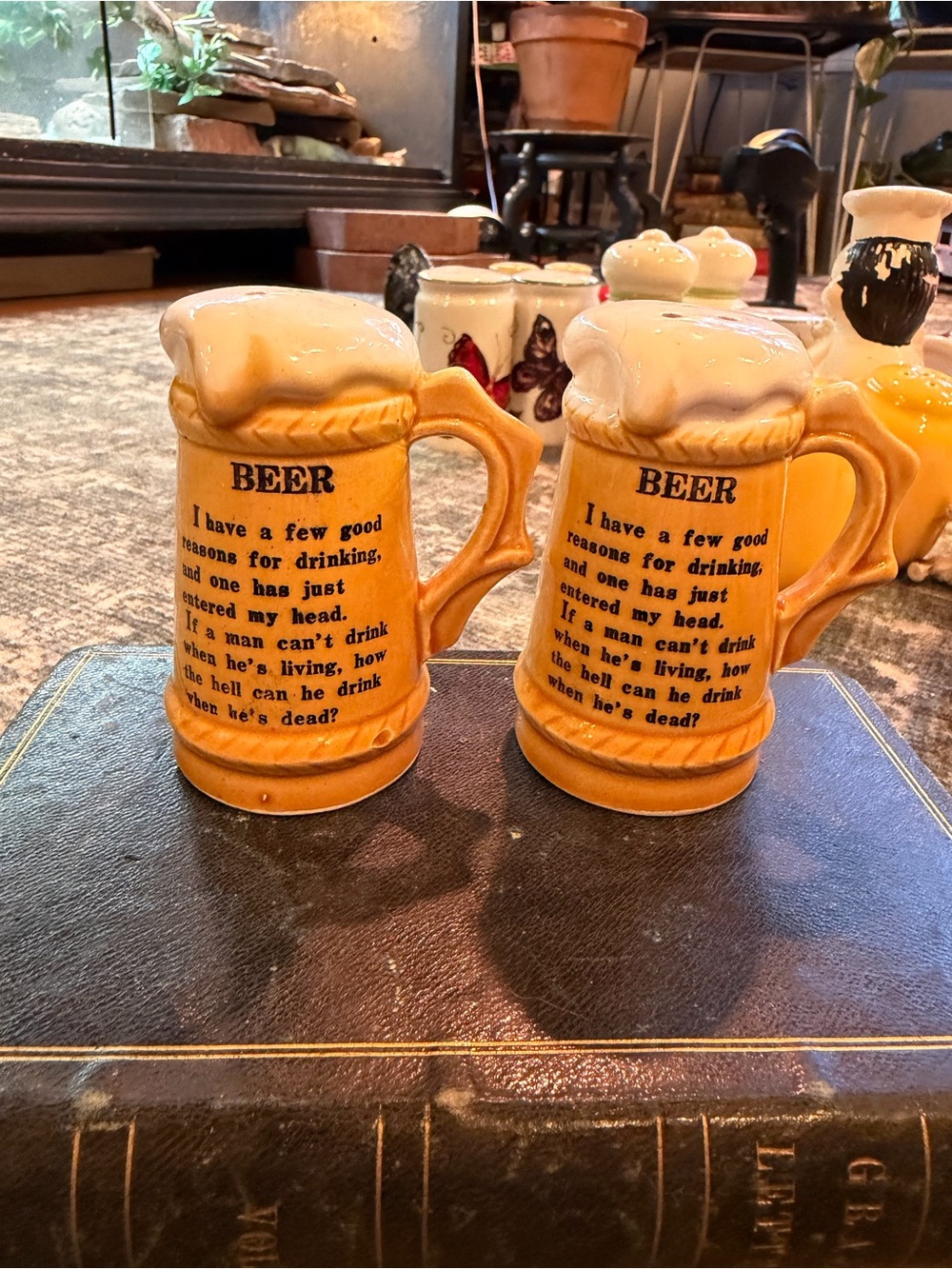Yellow Ceramic Beer Stein Salt & Pepper Shakers - Decorative Home Dining Set